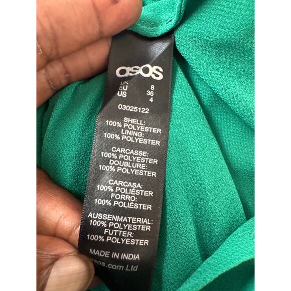 ASOS Emerald Green Sequin Dolman Sleeve Mini Dress NWT Size 4 Tie Back Open Back - Picture 6 of 9